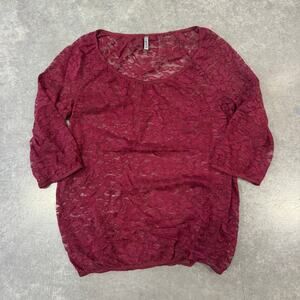 Vintage Y2K Red Lace Fairy Burgundy Whimsical Blouse 3/4 Sleeve Medium